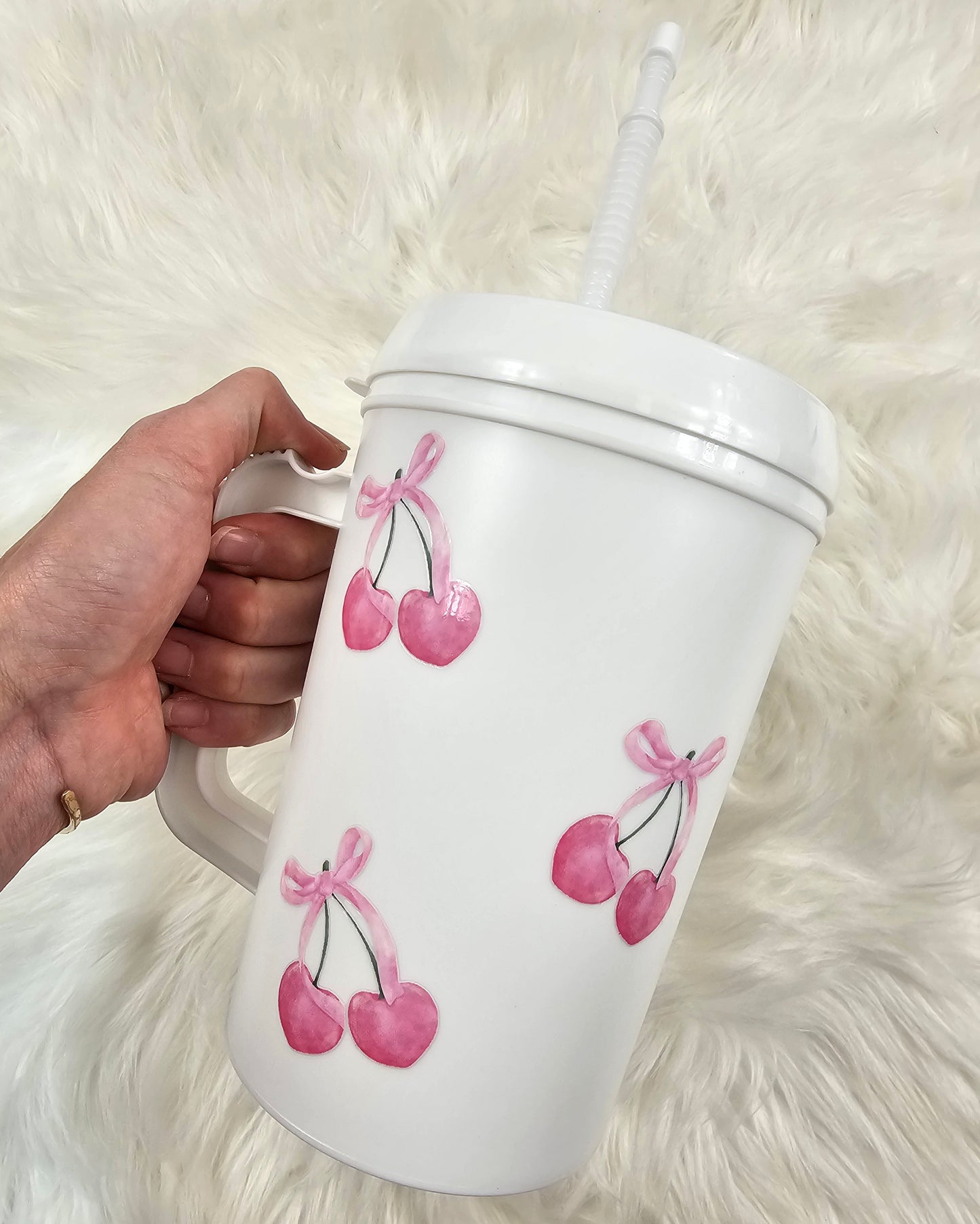 'Pink Cherry Bow' Full Wrap HIP SIPS Mega Mug 34oz