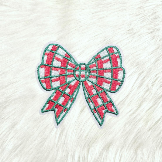 Bow Christmas Plaid Embroidery Iron On Patch