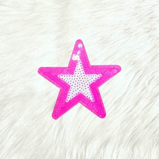 Star Pink and White Sequin Iron On Patch