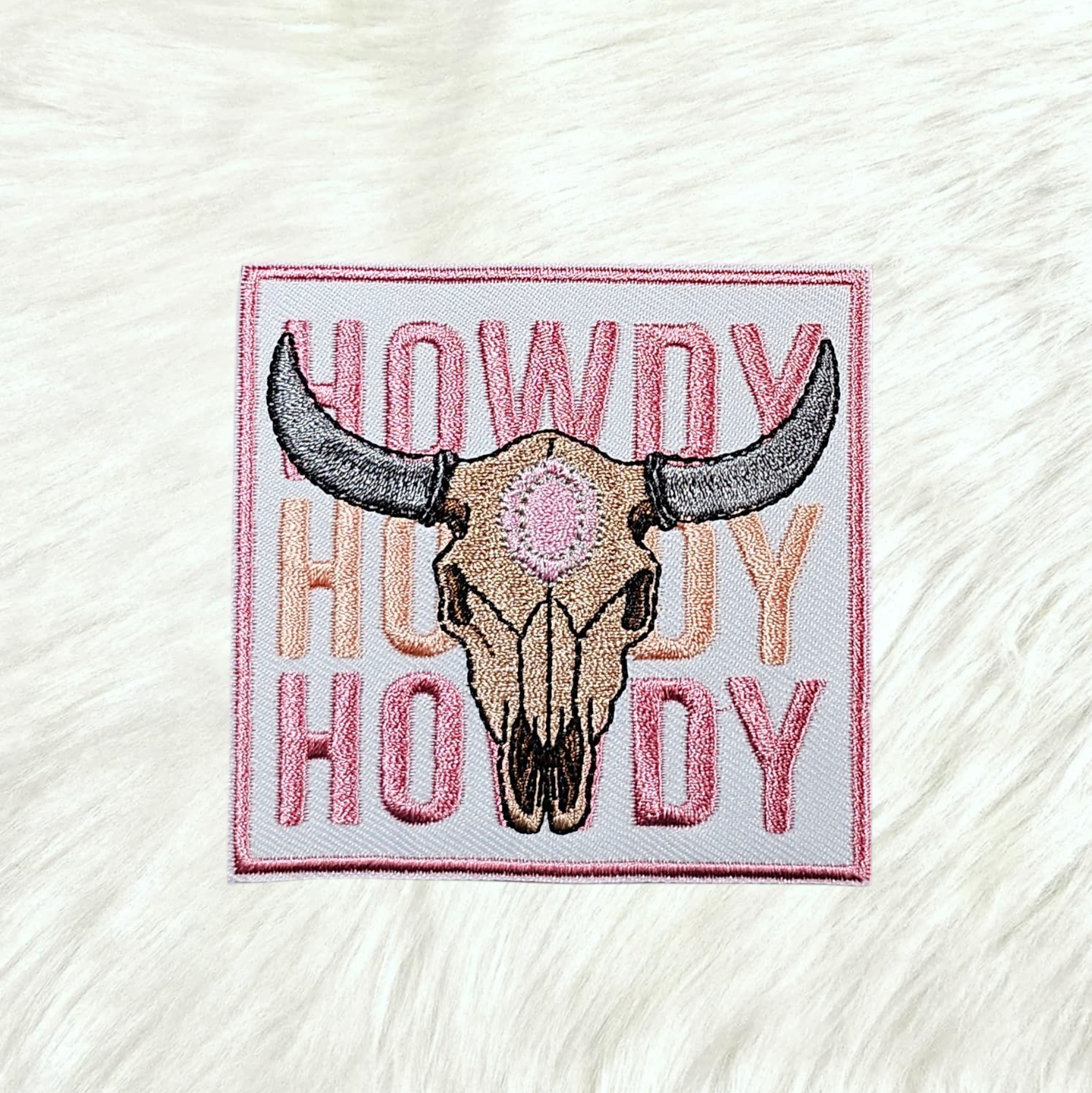 Howdy Western Bull Embroidery Iron On Patch