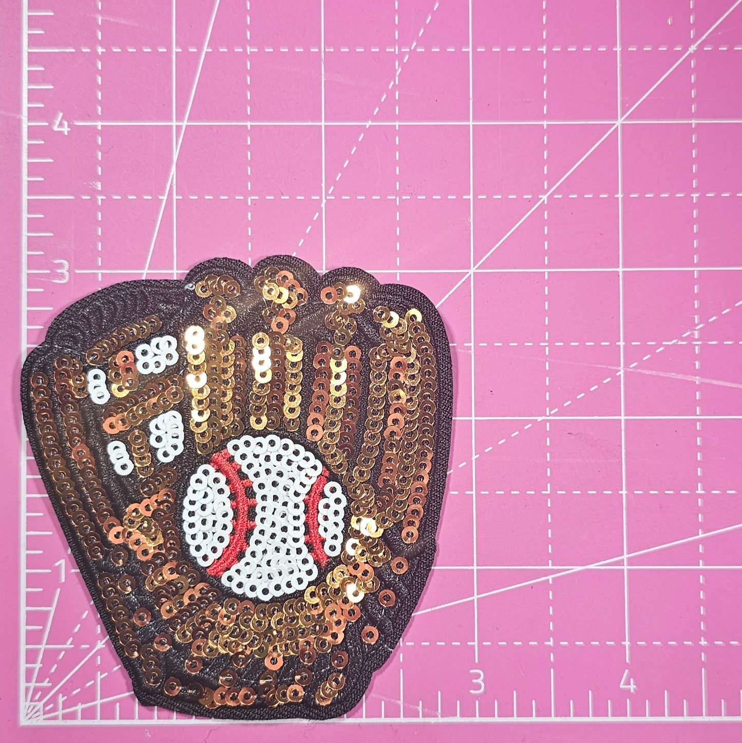Baseball Glove Mitt Sequin Black Glitter Small Iron On Patch