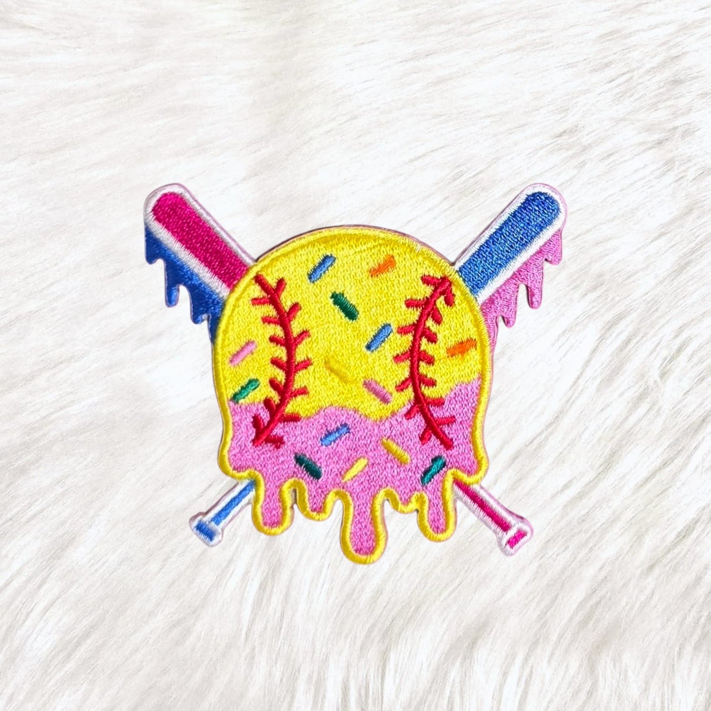 Softball Bat Sprinkle Drip Embroidery Iron On Patch