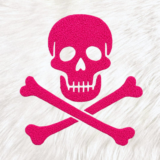 Skull Pink Crossbones Fluffy Fuzzy Transfer Patch