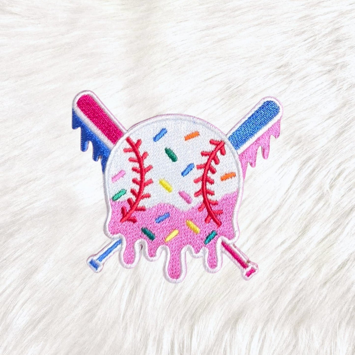 Baseball Bat Sprinkle Drip Embroidery Iron On Patch