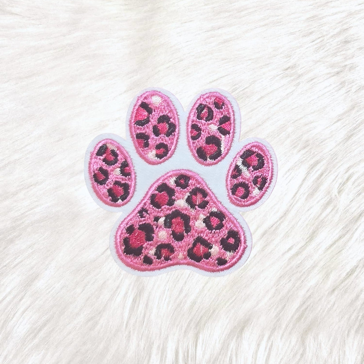 Paw Print Pink Leopard Embroidery Iron on Patch
