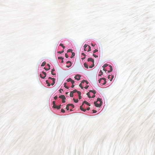 Paw Print Pink Leopard Embroidery Iron on Patch
