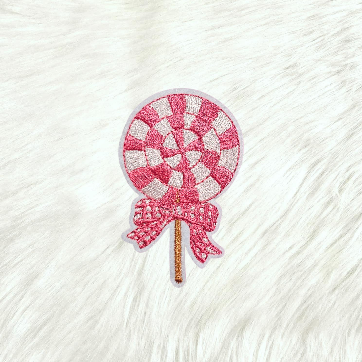 Pink Lollipop Bow Embroidery Iron On Patch