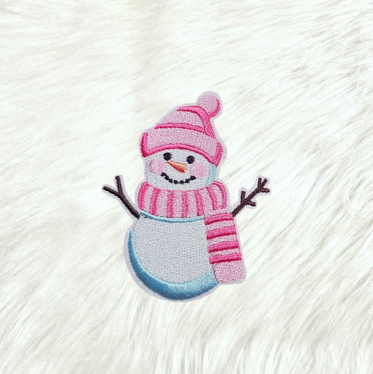 Snowman Pink Hat and Scarf Embroidery Iron On Patch