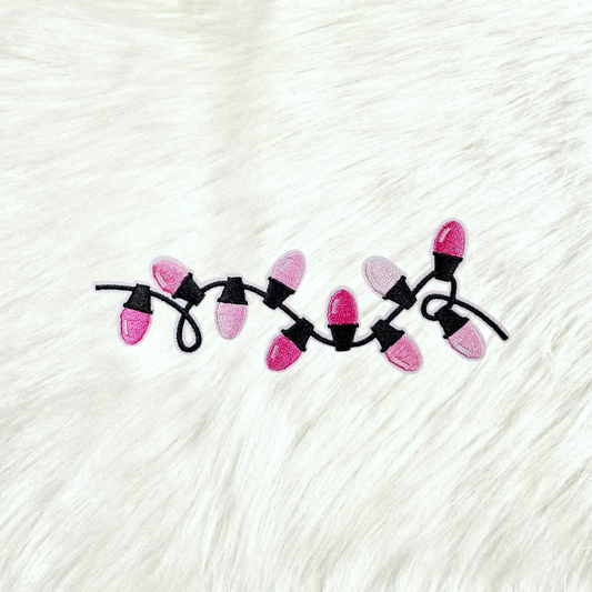 Pink String Lights Christmas Embroidery Iron On Patch