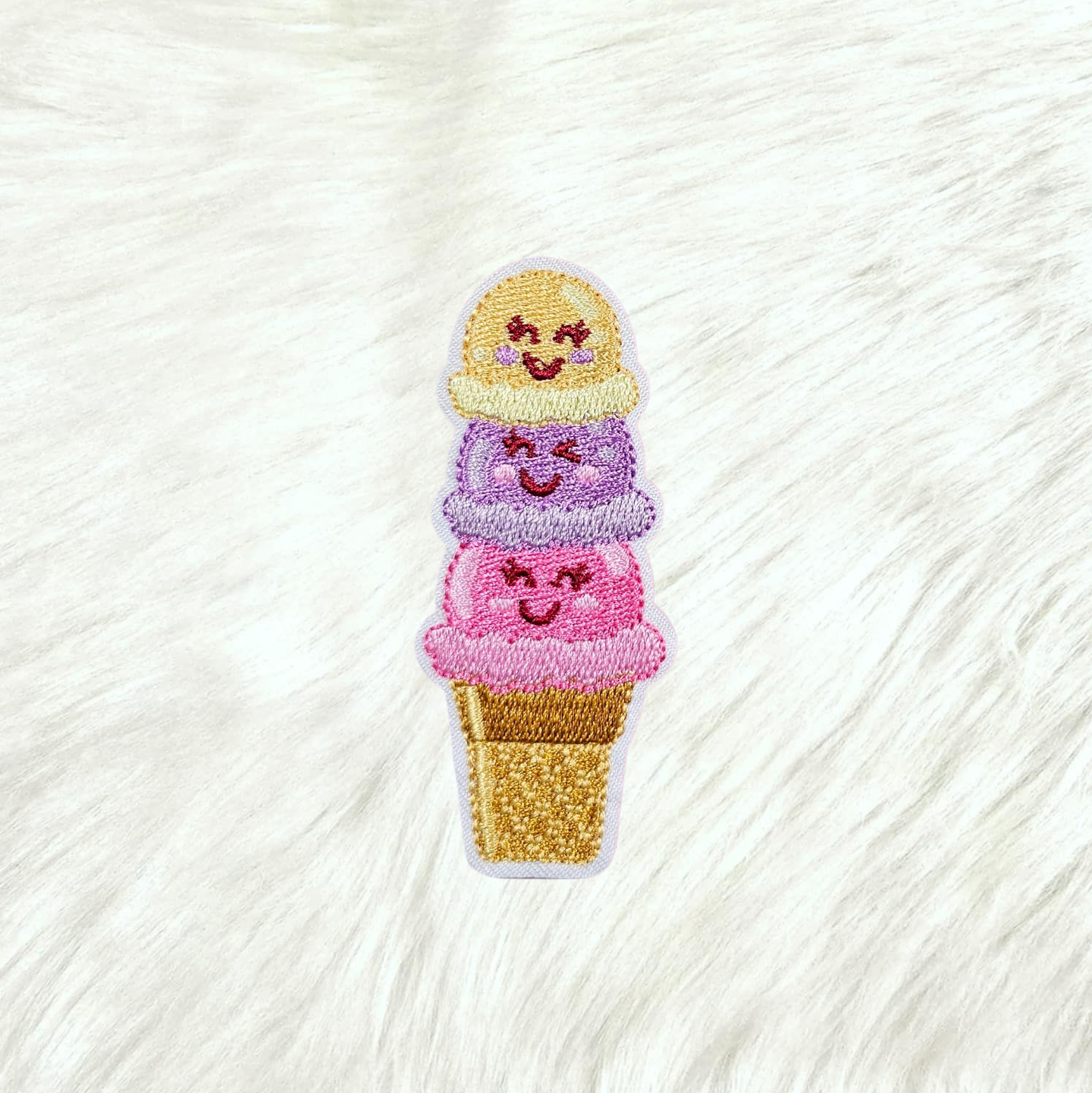 Ice Cream Cone Scoop Smile Embroidery Iron On Patch