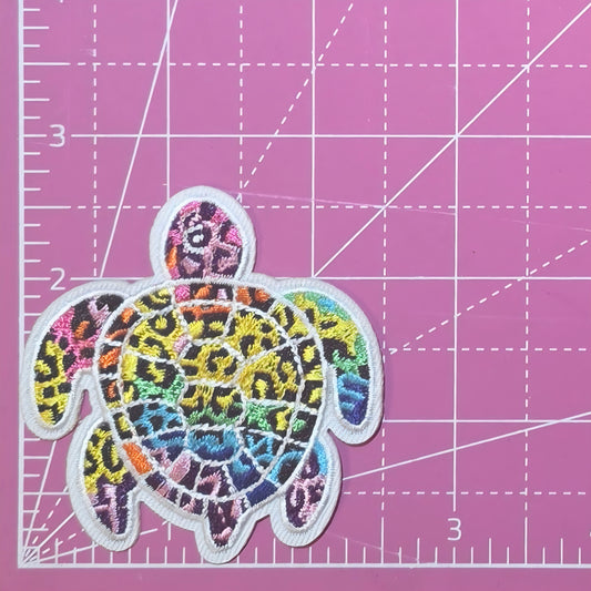 Sea Turtle Leopard Print Neon 90's Iron on Patch