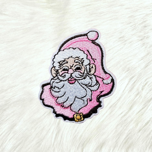 Pink Santa Embroidery Iron On Patch