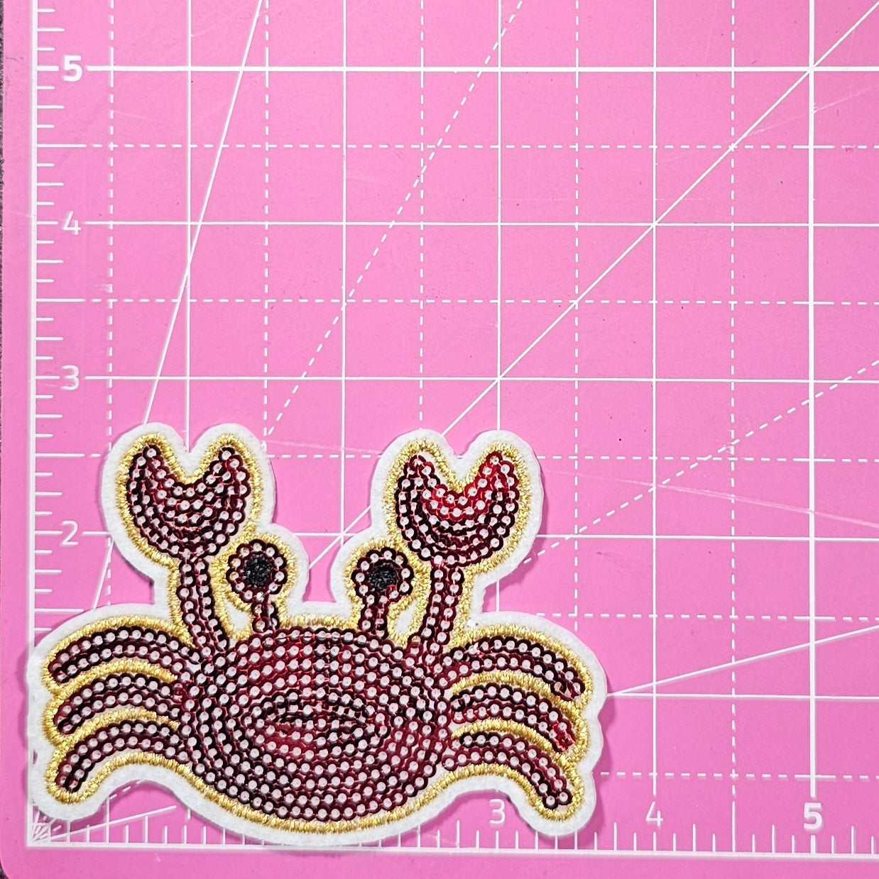 Crab Red Sequin Iron On Patch