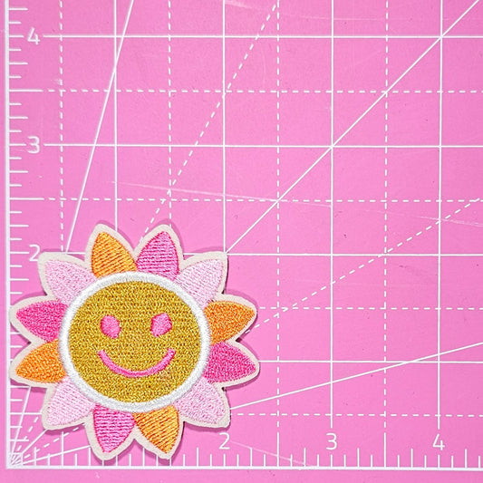 Smiling Sun Flower Colorful Embroidery Iron On Patch