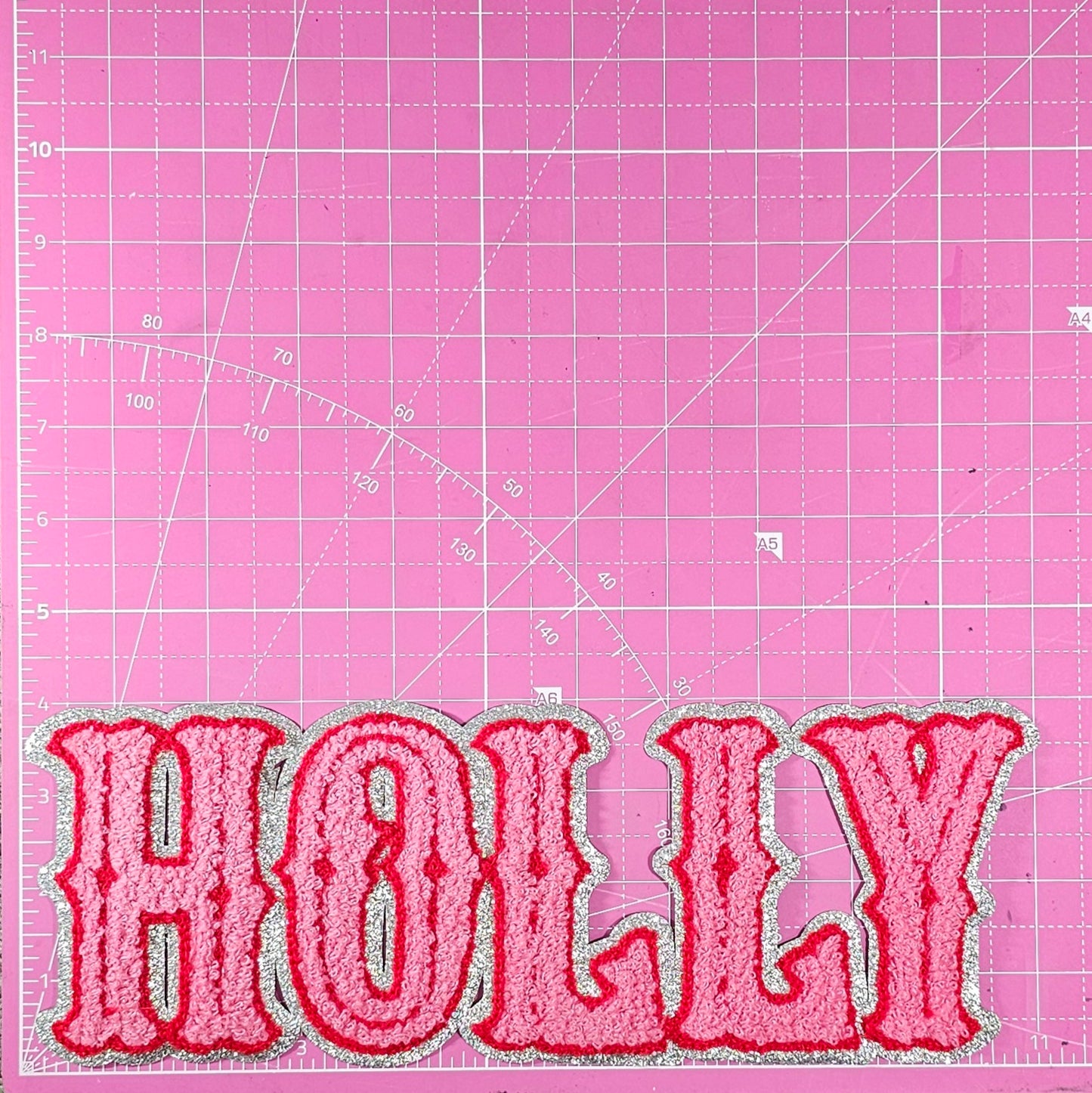 Holly Jolly Chenille on Silver Glitter Large Iron-on Patch