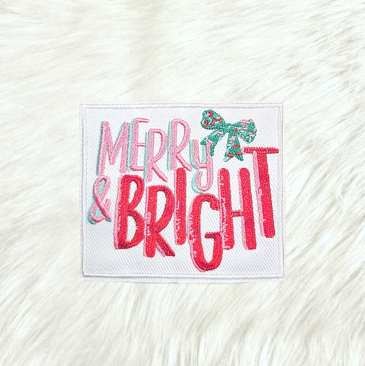 Merry and Bright Christmas Bow Embroidery Iron On Patch