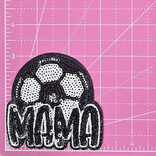 Soccer Mama Sequin Black Glitter Small Iron On Patch