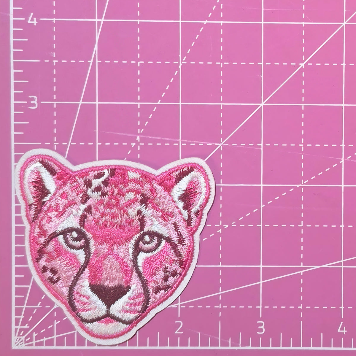 Leopard Cat Pink Embroidery Iron on Patch