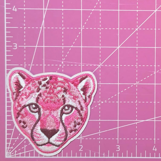 Leopard Cat Pink Embroidery Iron on Patch