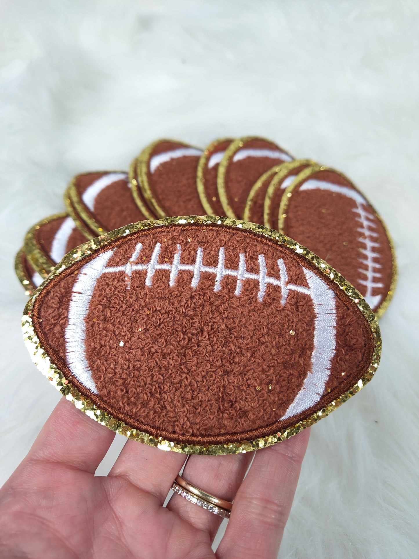Football Chenille Gold Glitter Iron On Patch