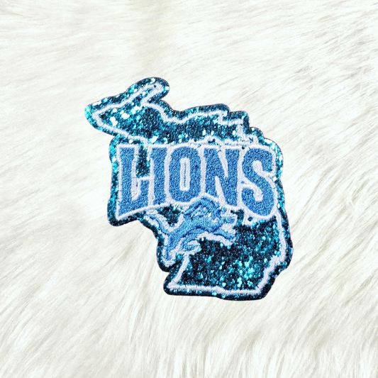 Lions Michigan State Embroidery Blue Glitter Small Iron On Patch
