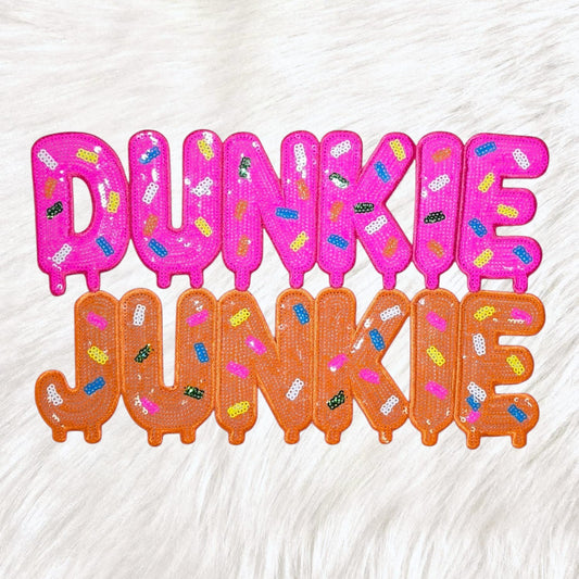 Dunkie Junkie Sprinkle Drip Sequin Large Iron On Patch