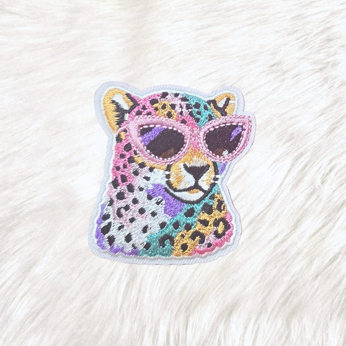 Leopard Cat Bougie Pink Sunglasses Neon 90's Iron on Patch