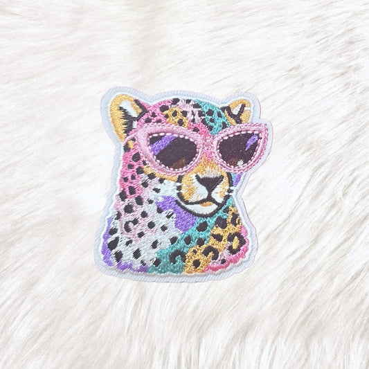 Leopard Cat Bougie Pink Sunglasses Neon 90's Iron on Patch
