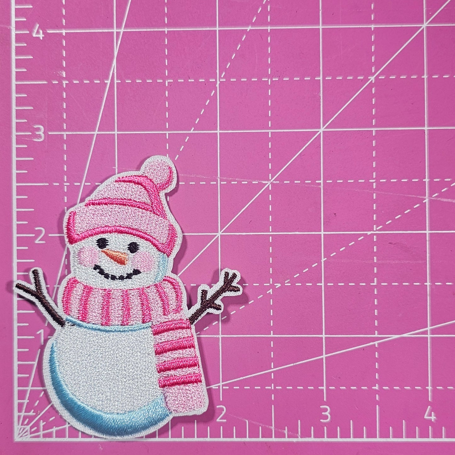 Snowman Pink Hat and Scarf Embroidery Iron On Patch