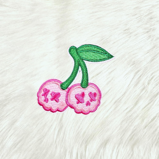 Pink Skull Cherry Embroidery On Patch