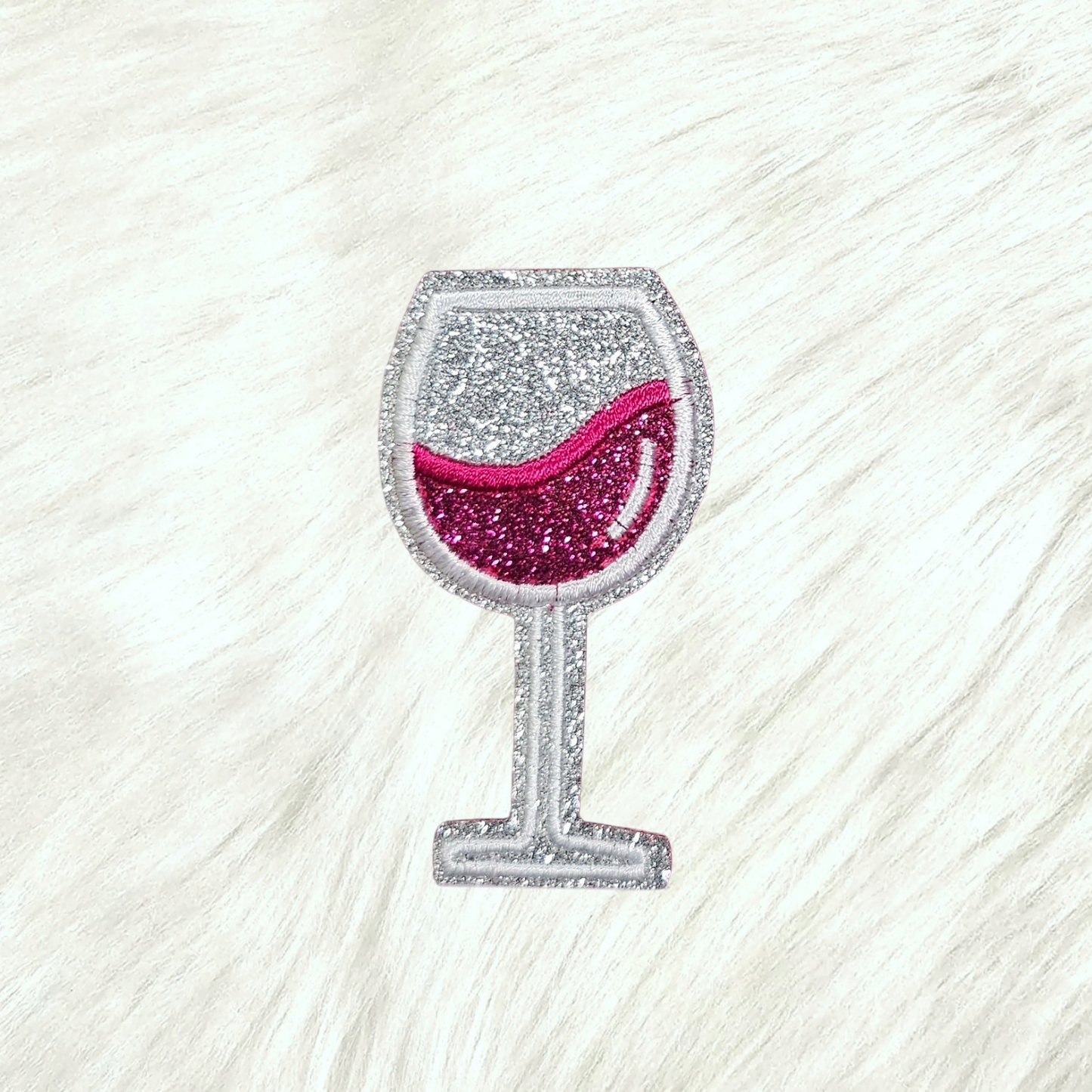 Wine Glass on Silver Glitter Iron On Patch