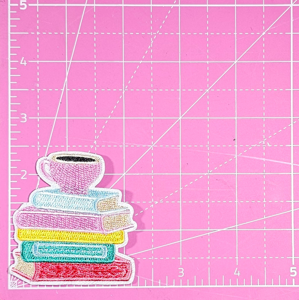 Books and Coffee Embroidery Iron On Patch