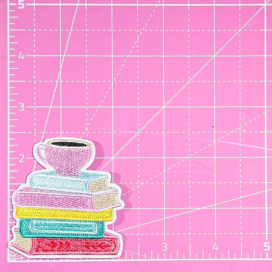 Books and Coffee Embroidery Iron On Patch