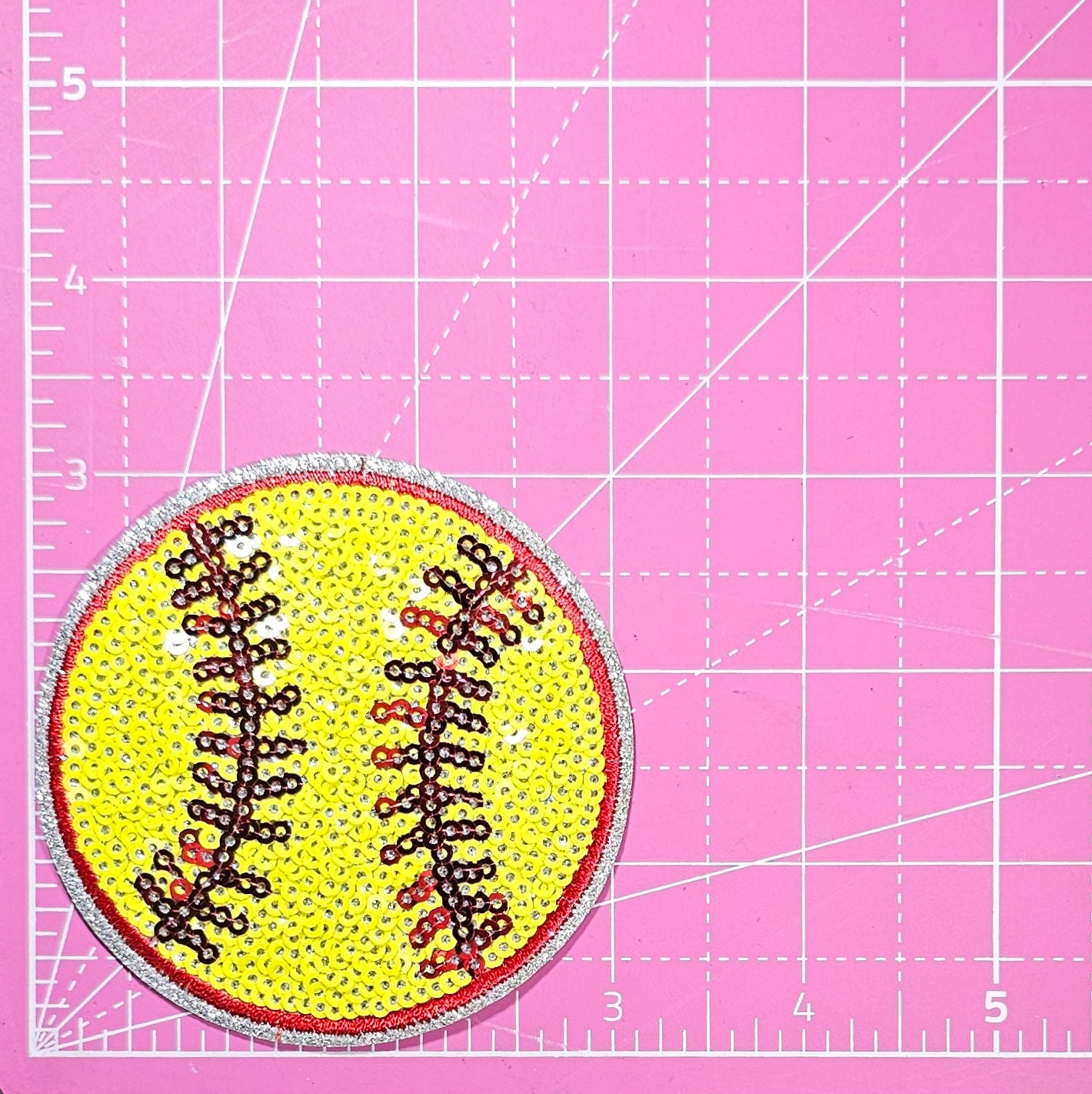 Softball Sequin Silver Glitter Small Iron On Patch