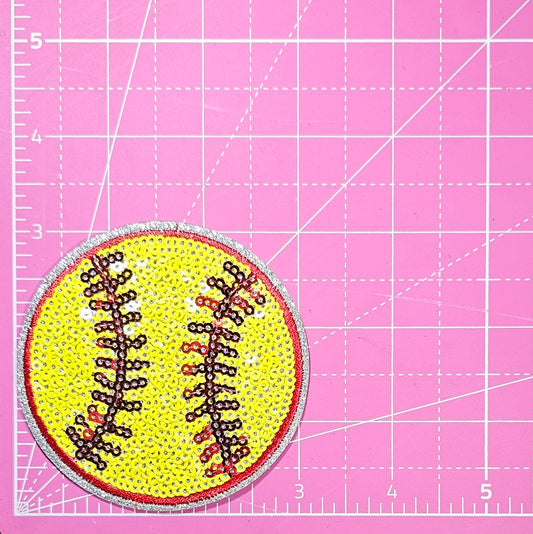 Softball Sequin Silver Glitter Small Iron On Patch