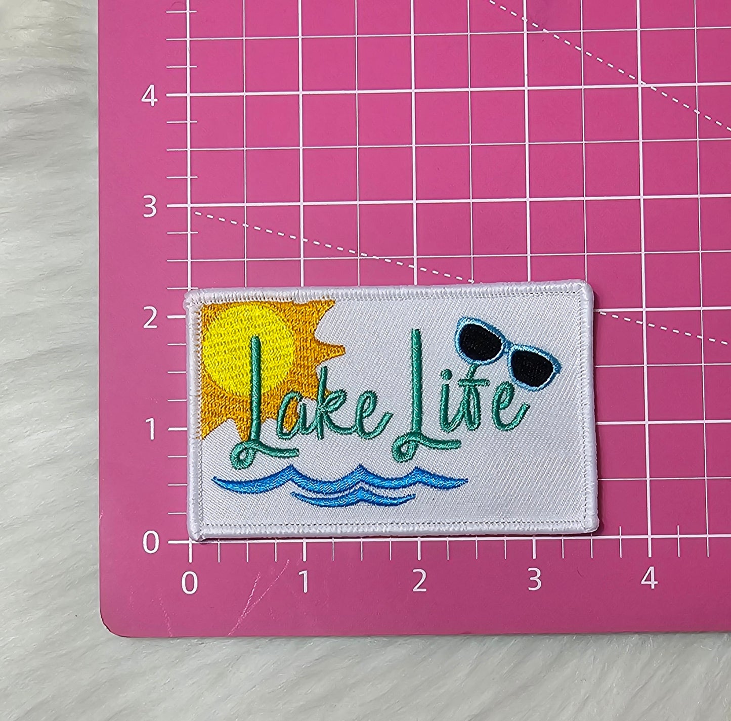 'Lake Life' Sunshine Water and Sunglasses Embroidery Iron On Patch