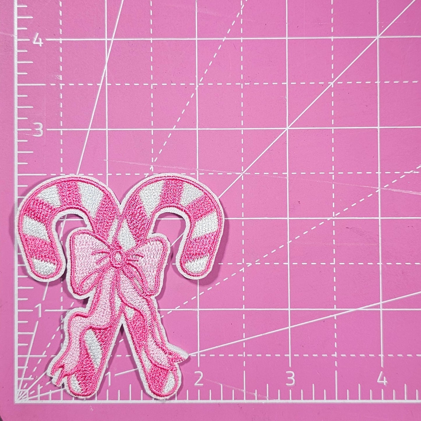 Pink Candy Cane Bow Embroidery Iron On Patch
