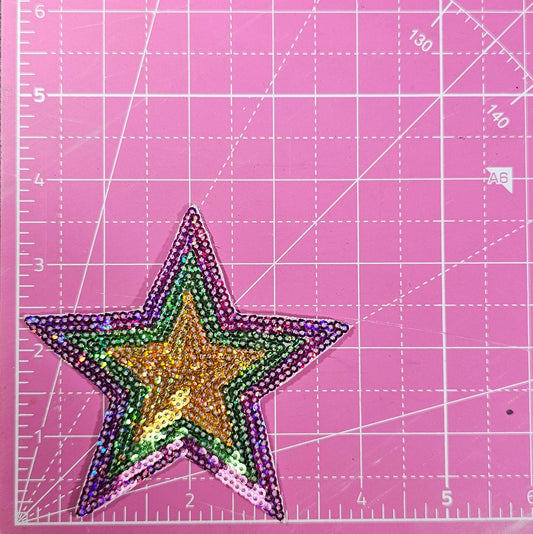 Star Mardi Gras Sequin Iron On Patch