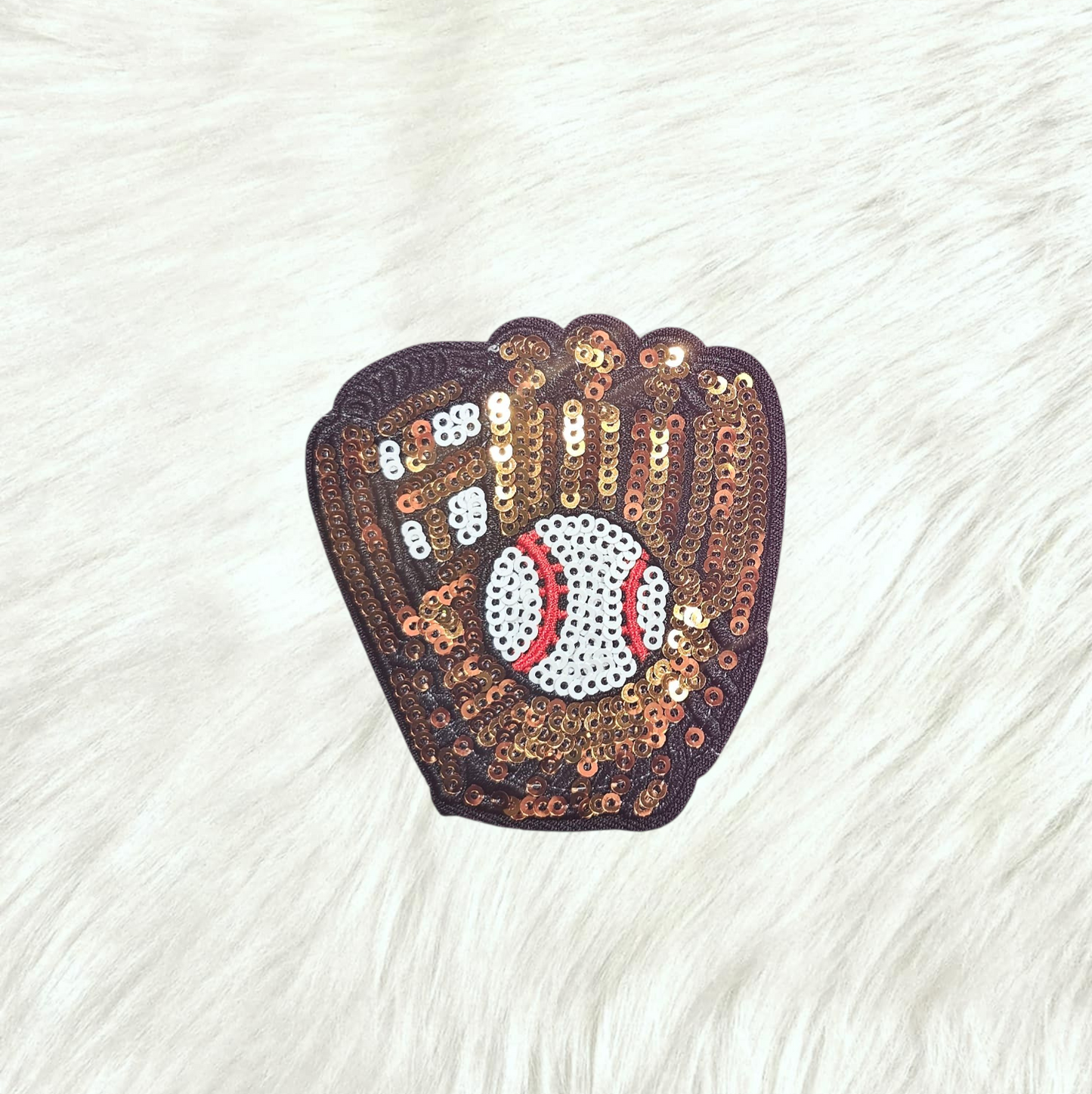 Baseball Glove Mitt Sequin Black Glitter Small Iron On Patch