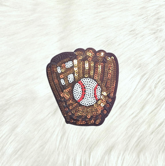 Baseball Glove Mitt Sequin Black Glitter Small Iron On Patch