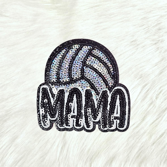 Volleyball Mama Sequin Black Glitter Small Iron On Patch