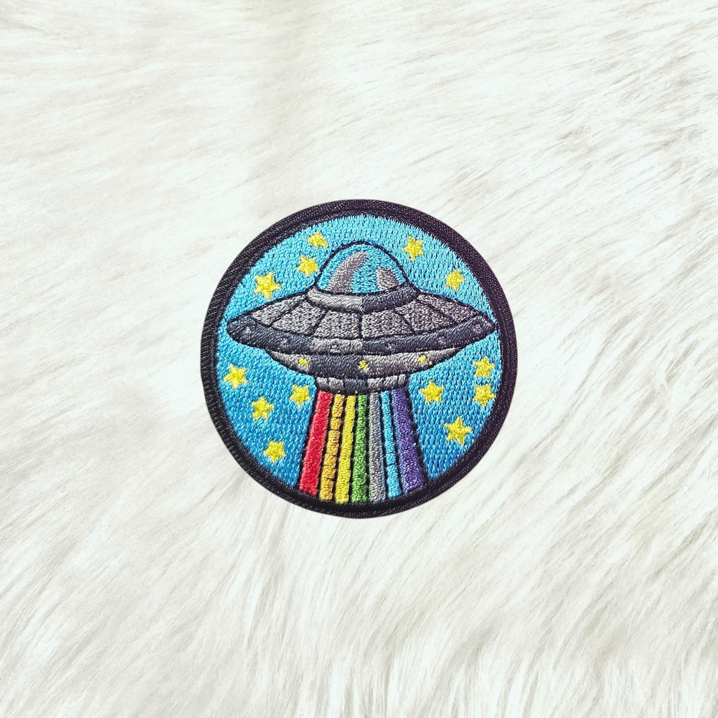 UFO Rainbow Alien Spaceship Embroidery Iron On Patch