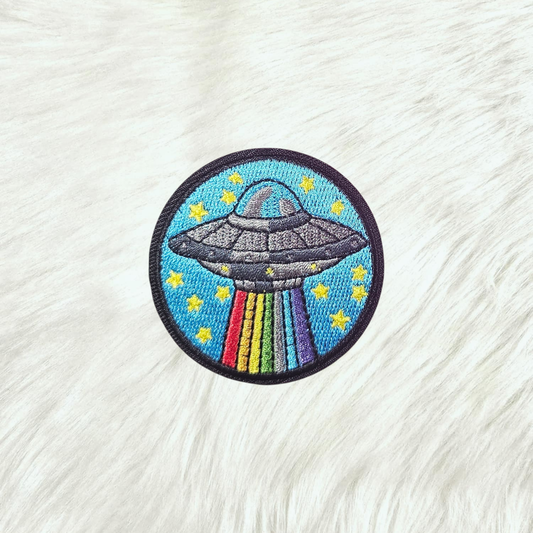 UFO Rainbow Alien Spaceship Embroidery Iron On Patch