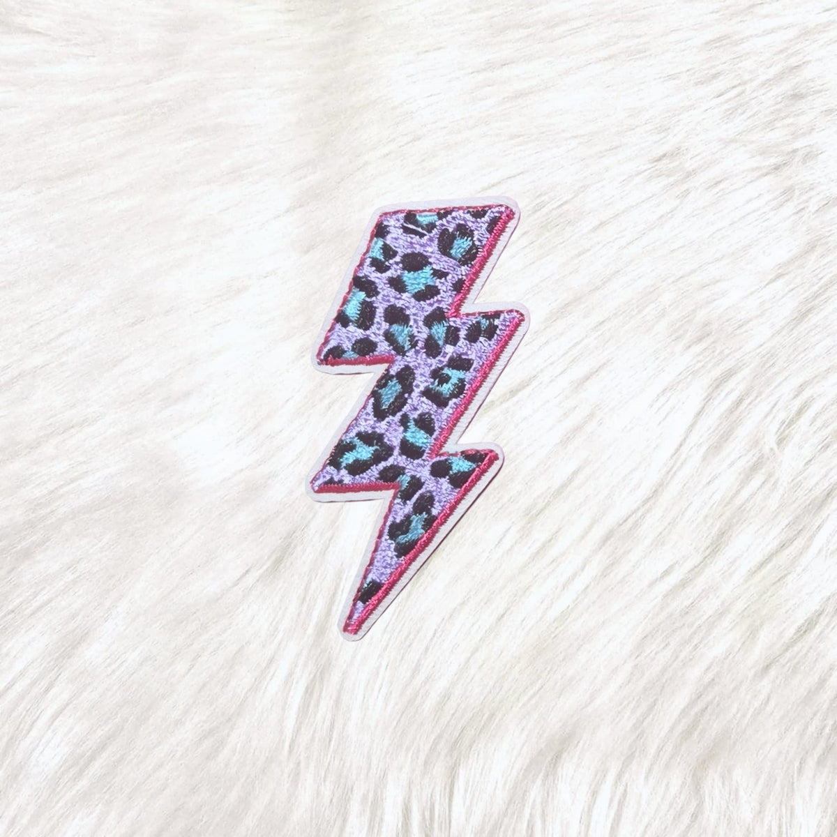 Lightning Bolt Leopard Print Neon 90's Iron on Patch