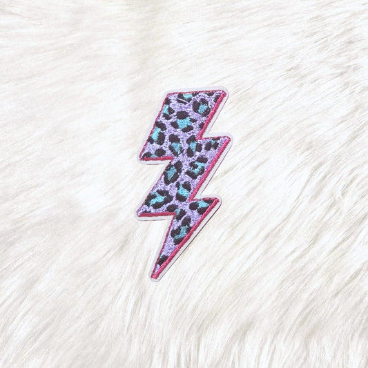 Lightning Bolt Leopard Print Neon 90's Iron on Patch