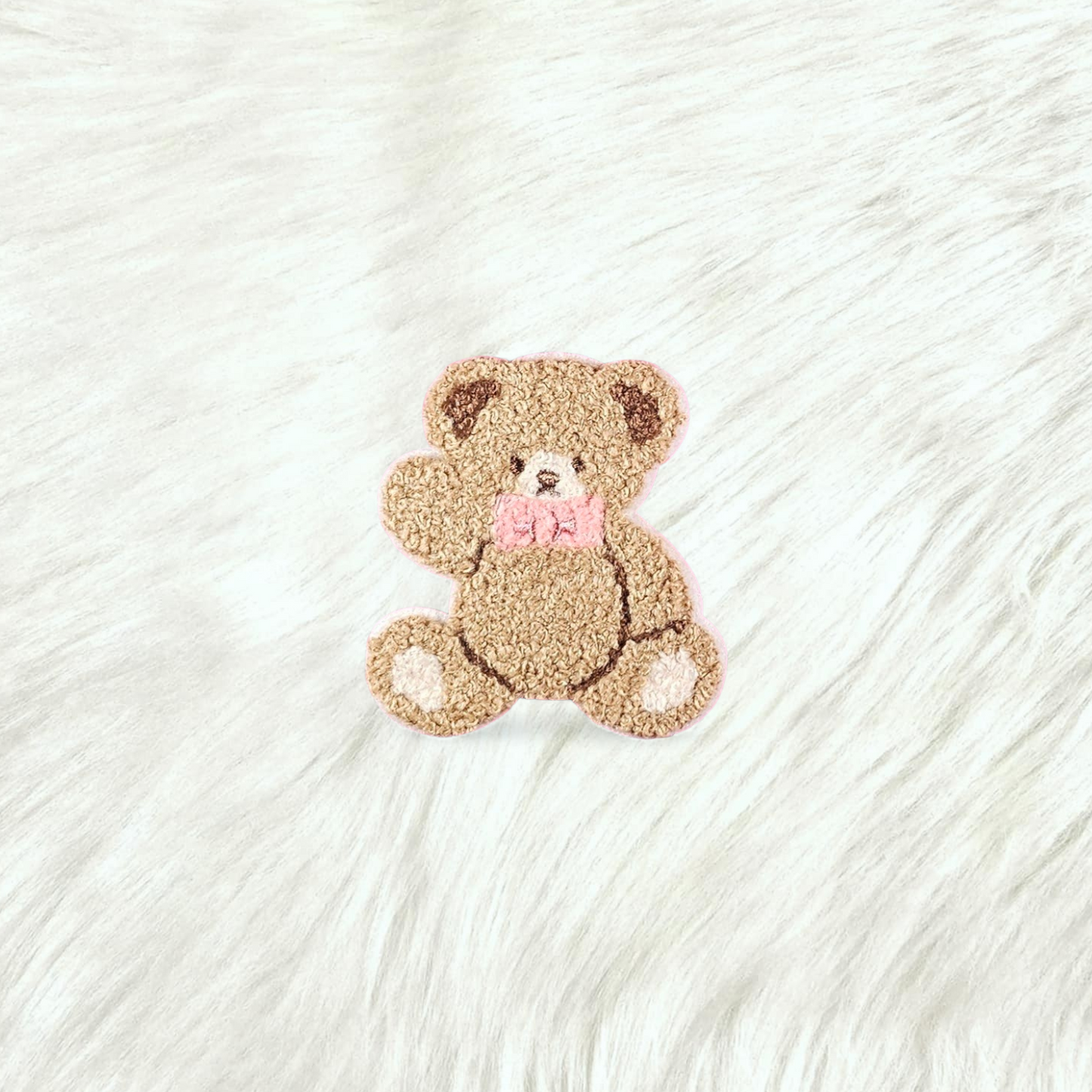 Teddy Bear Pink Bow Small Chenille Iron On Patch