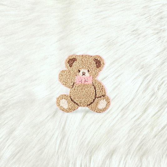 Teddy Bear Pink Bow Small Chenille Iron On Patch