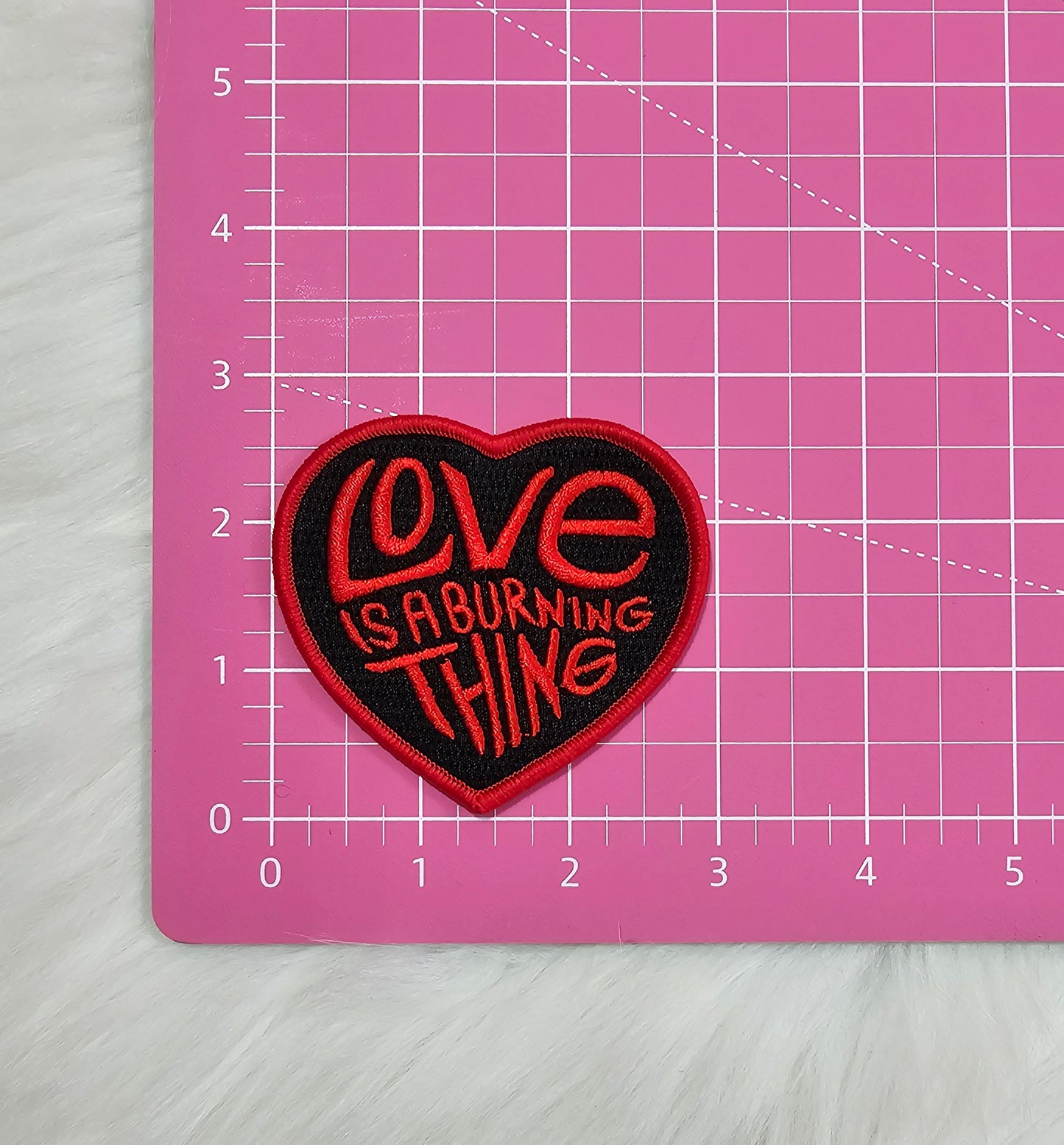 'Love is a Burning Thing' Heart Embroidery Iron On Patch