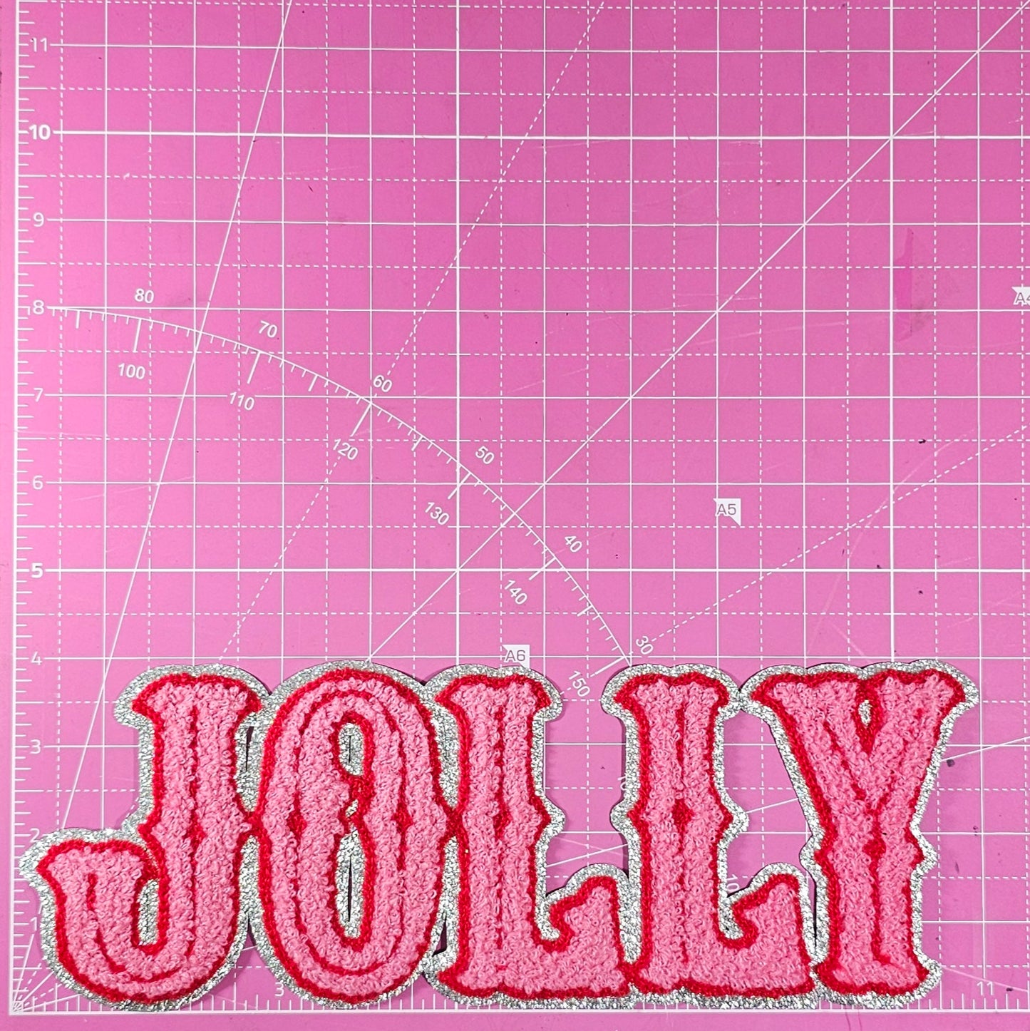 Holly Jolly Chenille on Silver Glitter Large Iron-on Patch