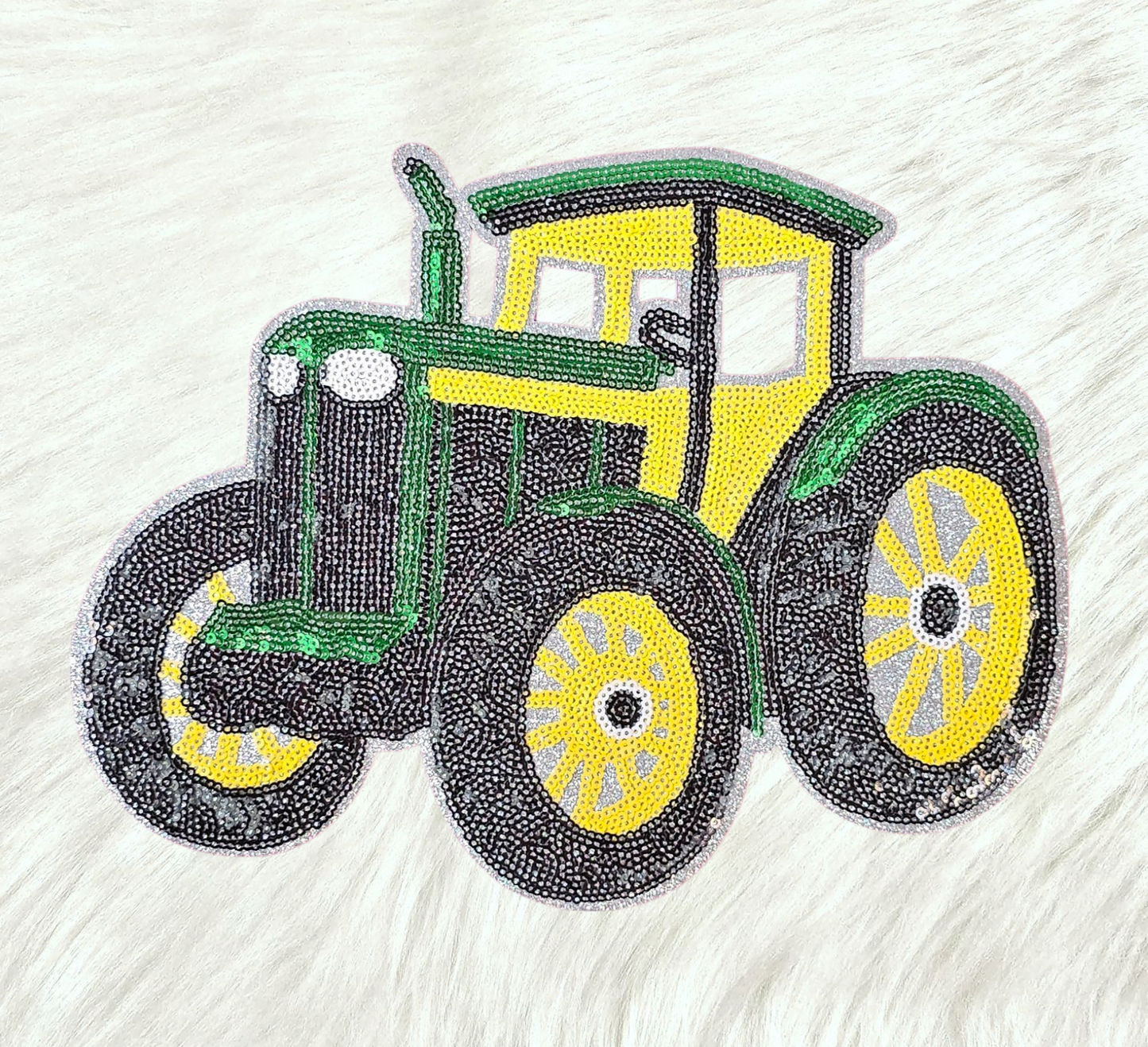 Green Tractor Farm Equipment Sequin Glitter Large Iron-on Patch
